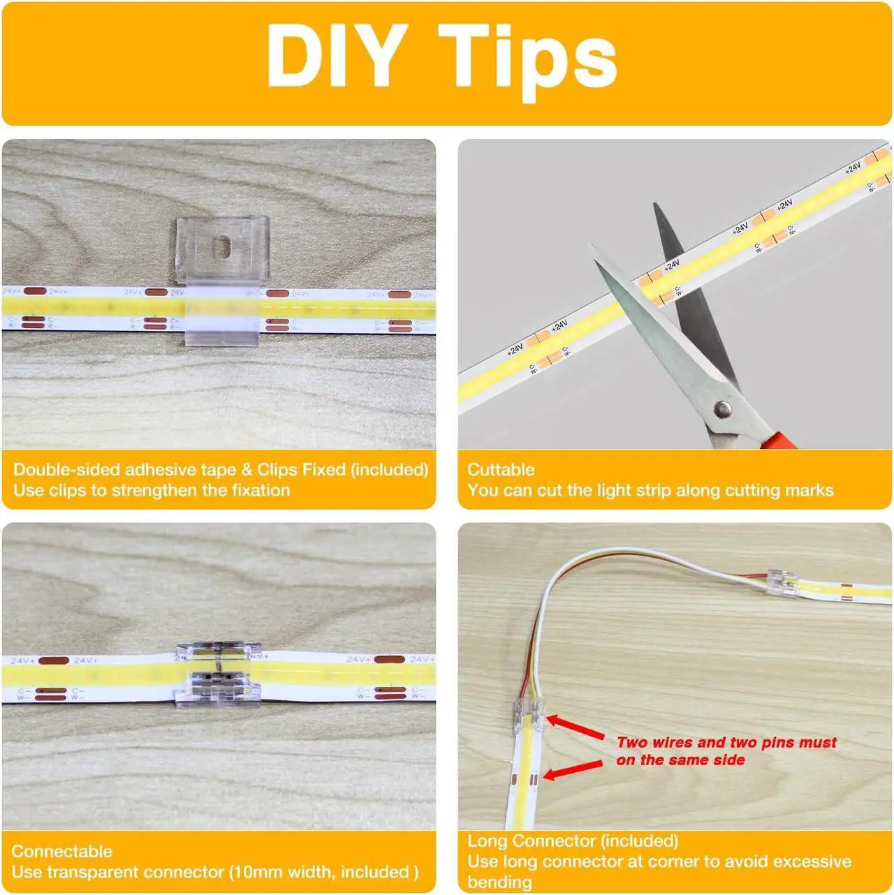 Alt view image 6 of 7 - COB LED Strip Lights Tunable White(2700K-6500K) COB LED Lights with 3040 LEDs 24V Adapter RF Remote Dimmable High Density Uniform LED Strip for Bedroom Kitchen Cabinet CRI90+ 16.4ft