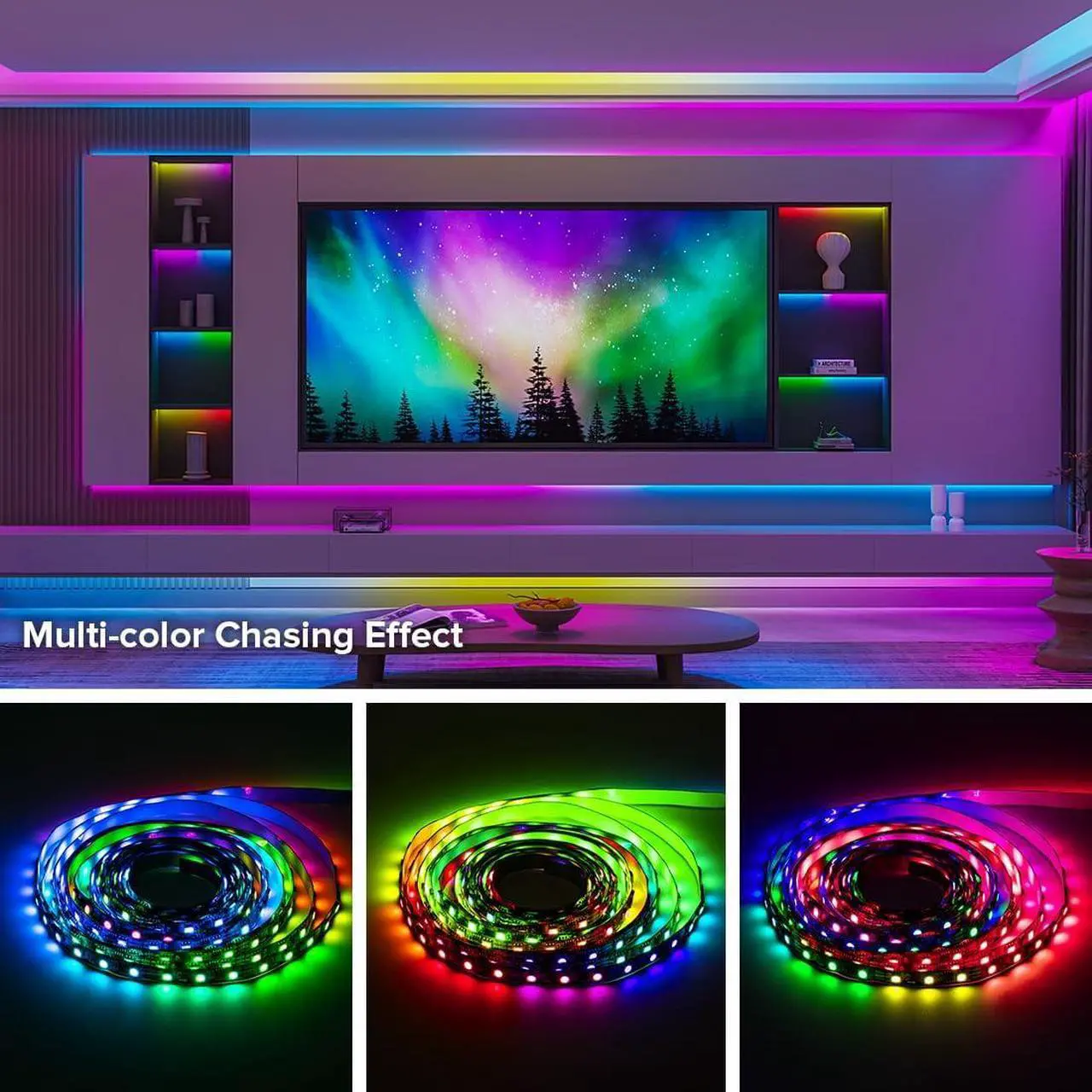 Alt view image 4 of 7 - WS2811 IC=RGB+IC Addressable Dream Color LED Strip 16.4FT 60LEDs/m 20Pixels/m IP65 Splash Proof Black PCB Flexible DC12V Chasing Effect for Home Indoor Decor(No Adapter or Controller)