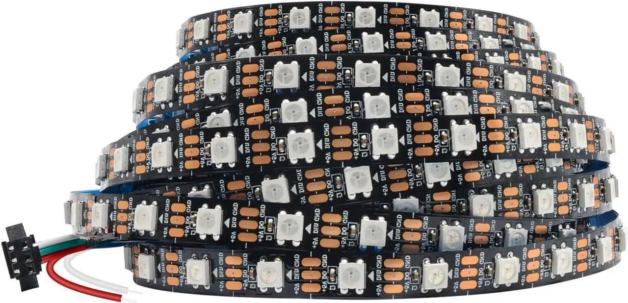 Main image of 16.4FT WS2812B 5V LED Strip Lights 300 Individual Addressable RGB IC 5050SMD LEDs - Flexible Black PCB IP30 - 60LEDs/m MagicRGB Dream Color for DIY Chasing Color Project (No Power Supply & Controller)