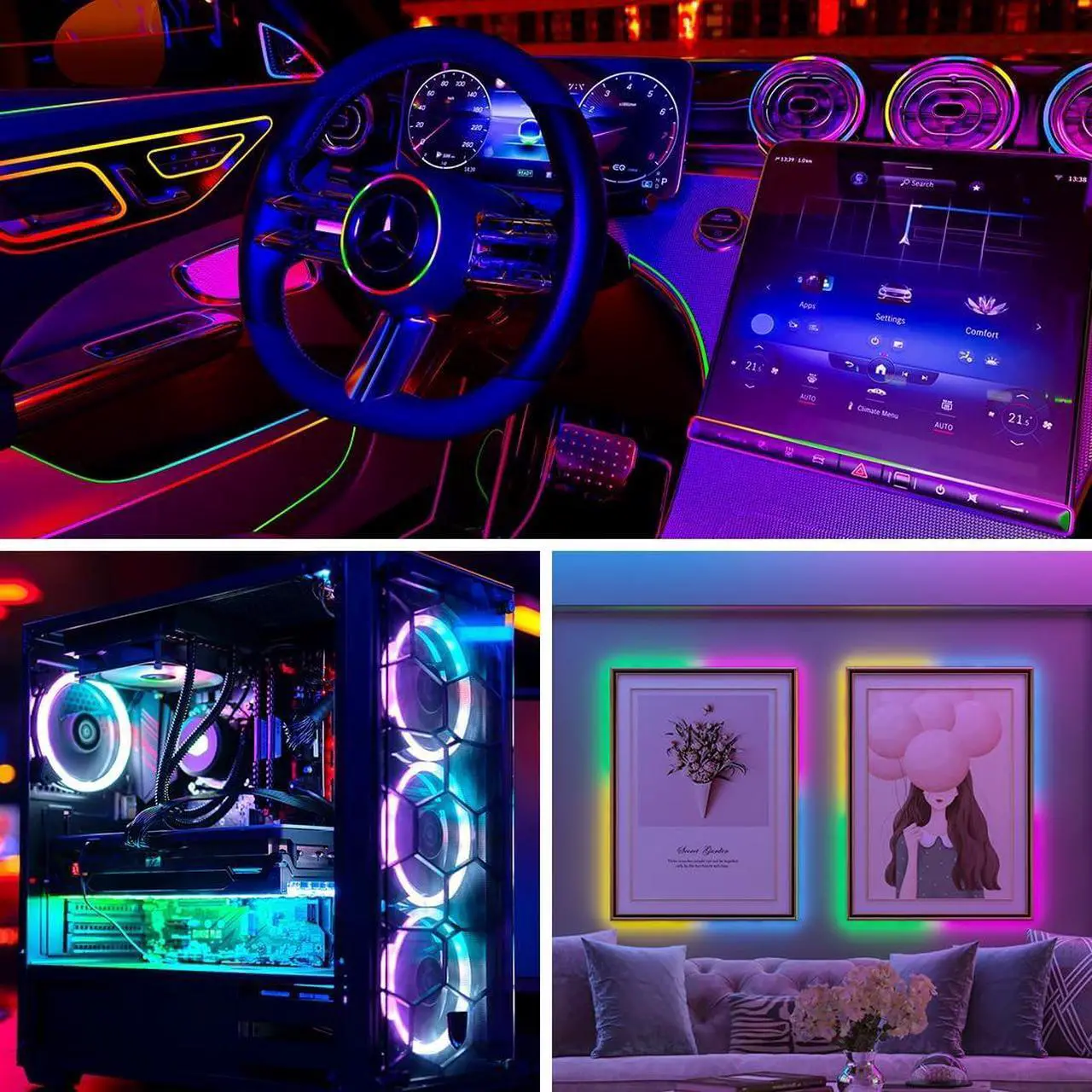 Alt view image 4 of 7 - WS2812B IC RGB 2.7mm Ultra Narrow LED Strip 0807SMD DC12V Individually Addressable 3.2FT 160Pixels/m 160LED Dream Color Tape Light for Home DIY Decoration IP30 (No Adapter or Controller)