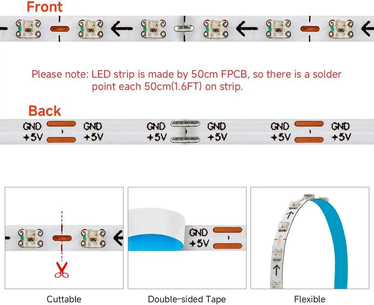 Alt view image 6 of 7 - WS2812B IC RGB 2.7mm Ultra Narrow LED Strip 0807SMD DC12V Individually Addressable 3.2FT 160Pixels/m 160LED Dream Color Tape Light for Home DIY Decoration IP30 (No Adapter or Controller)