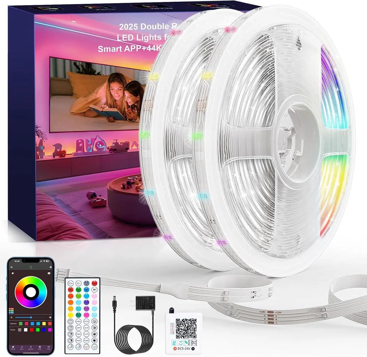 Main image of LED Lights for Bedroom 2025 Double Row 100FT 960LEDs RGB Strip Lights Music Sync Color Changing LED Lights APP+44Key Remote Control Timed Dimming for Bedroom Home Decor(2Rollsof50FT)