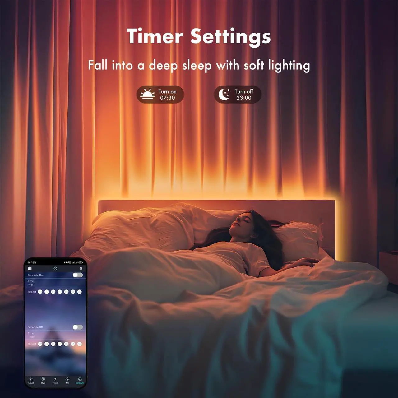 Alt view image 5 of 7 - LED Lights for Bedroom 2025 Double Row 100FT 960LEDs RGB Strip Lights Music Sync Color Changing LED Lights APP+44Key Remote Control Timed Dimming for Bedroom Home Decor(2Rollsof50FT)