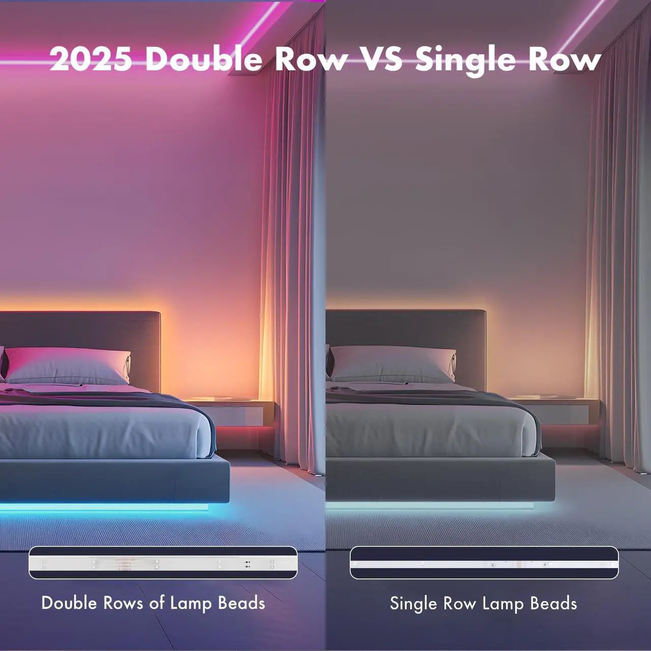 Alt view image 4 of 7 - LED Lights for Bedroom 2025 Double Row 100FT 960LEDs RGB Strip Lights Music Sync Color Changing LED Lights APP+44Key Remote Control Timed Dimming for Bedroom Home Decor(2Rollsof50FT)