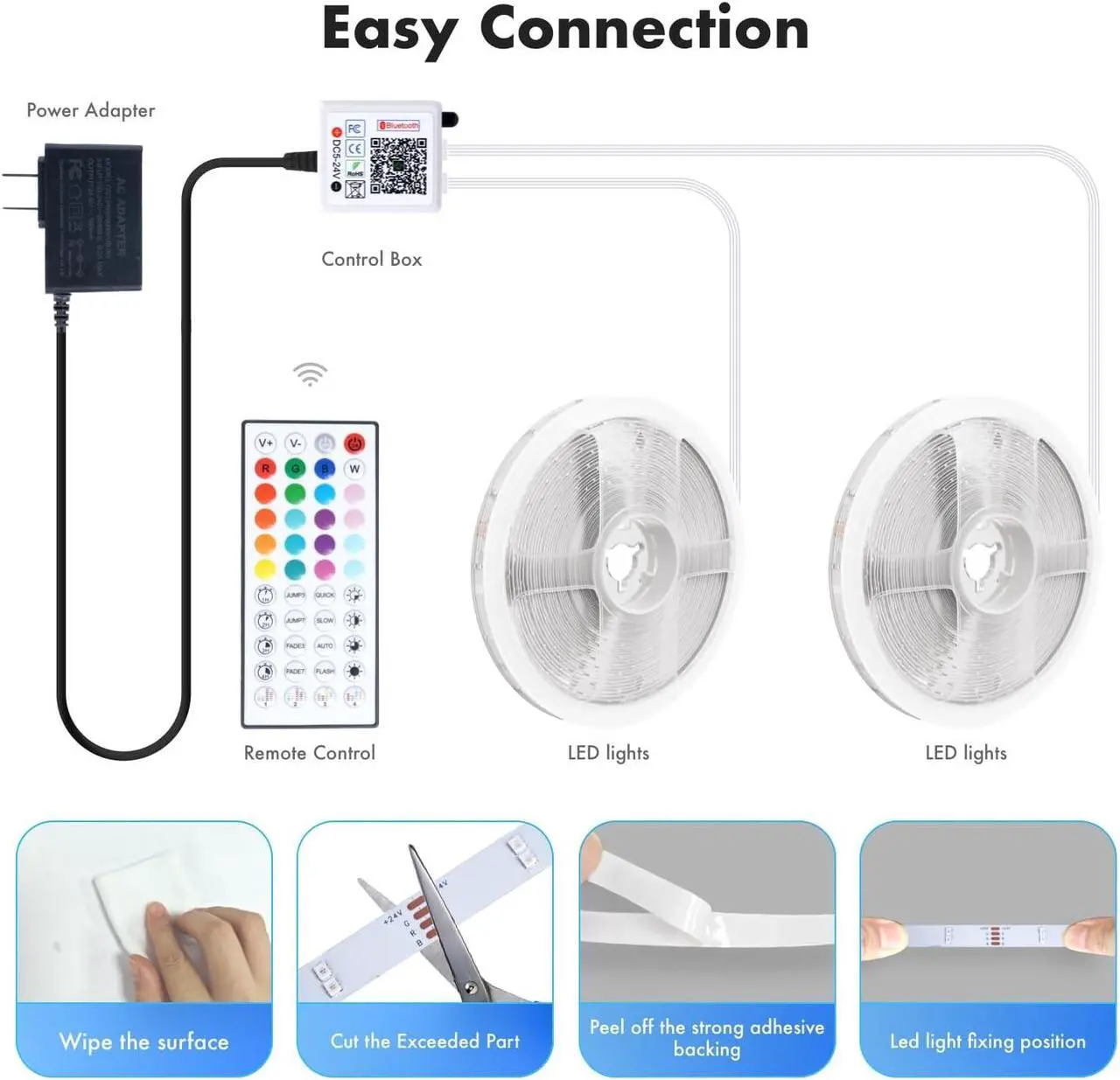 Alt view image 7 of 7 - LED Lights for Bedroom 2025 Double Row 100FT 960LEDs RGB Strip Lights Music Sync Color Changing LED Lights APP+44Key Remote Control Timed Dimming for Bedroom Home Decor(2Rollsof50FT)