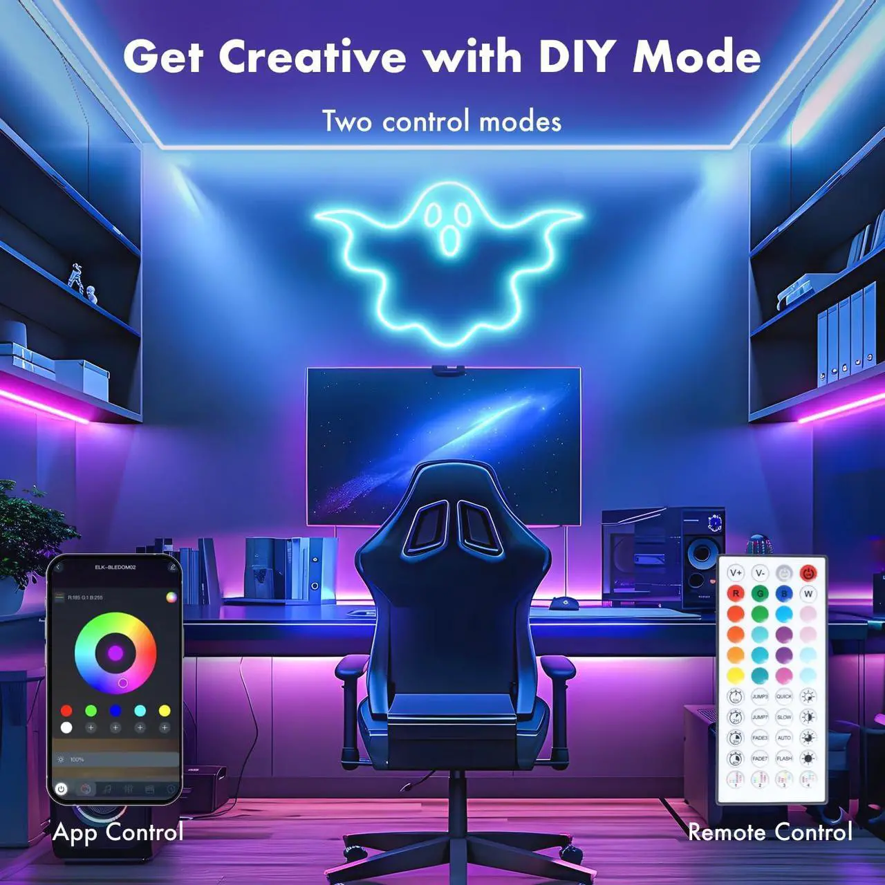 Alt view image 6 of 7 - LED Lights for Bedroom 2025 Double Row 100FT 960LEDs RGB Strip Lights Music Sync Color Changing LED Lights APP+44Key Remote Control Timed Dimming for Bedroom Home Decor(2Rollsof50FT)