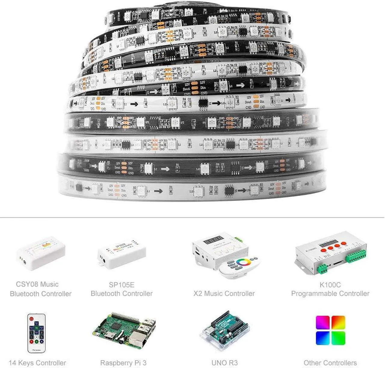 Alt view image 5 of 7 - WS2811 Addressable LED Strip Ultra Bright 5050SMD RGB 60LED/m 20Pixels/m Multi-Colored Light Total 300LED 100Pixels 16.4FT DC12V IP65 Silicone Coating Waterproof(No Adapter or Controller)