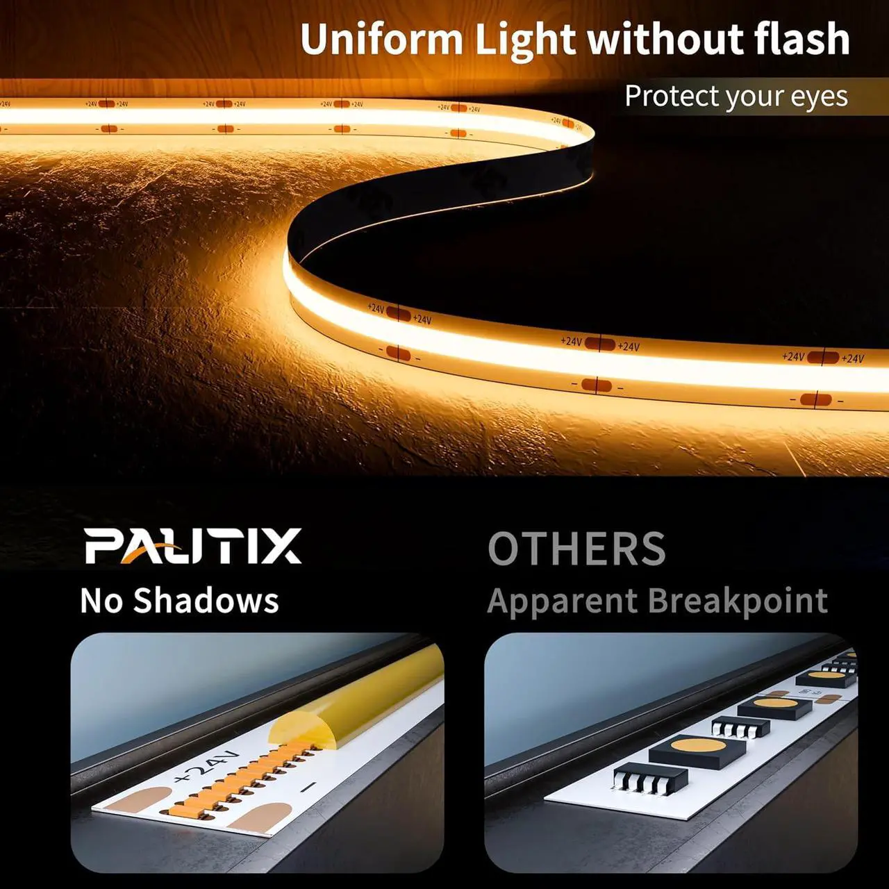 Alt view image 2 of 7 - COB LED Strip Light 32.8ft/10m 5040LEDs Warm White 2700K High Lumen Flexible CRI93+ LED Tape Super Bright DC24V for Cabinet Home DIY Lighting Projects(Power Supply & Controller Not Included)