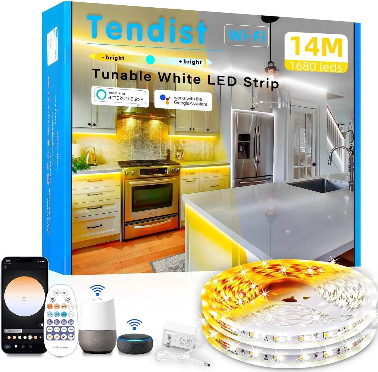 Main image of 46FT White LED Strip Lights 3000K-6500K Light Strip Cool and Warm White Alexa Compatible Dimmable 24V App Smart LED Lighting with Remote Under Cabinet Light for Kitchen Bedroom Closet