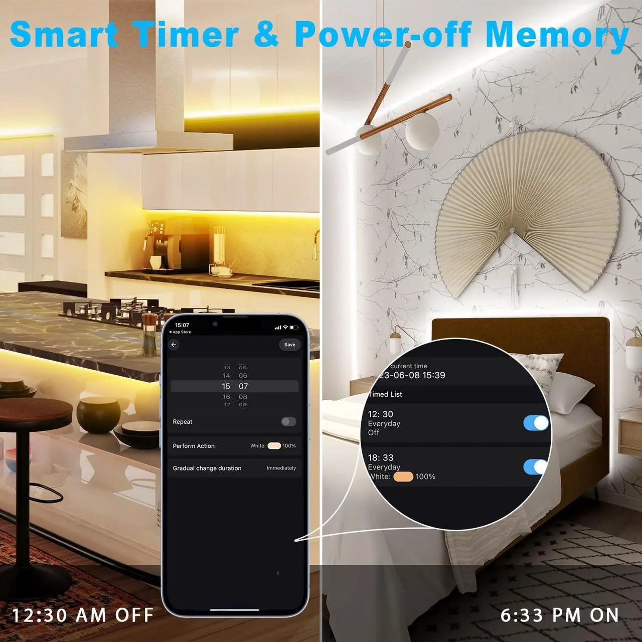 Alt view image 5 of 6 - 46FT White LED Strip Lights 3000K-6500K Light Strip Cool and Warm White Alexa Compatible Dimmable 24V App Smart LED Lighting with Remote Under Cabinet Light for Kitchen Bedroom Closet
