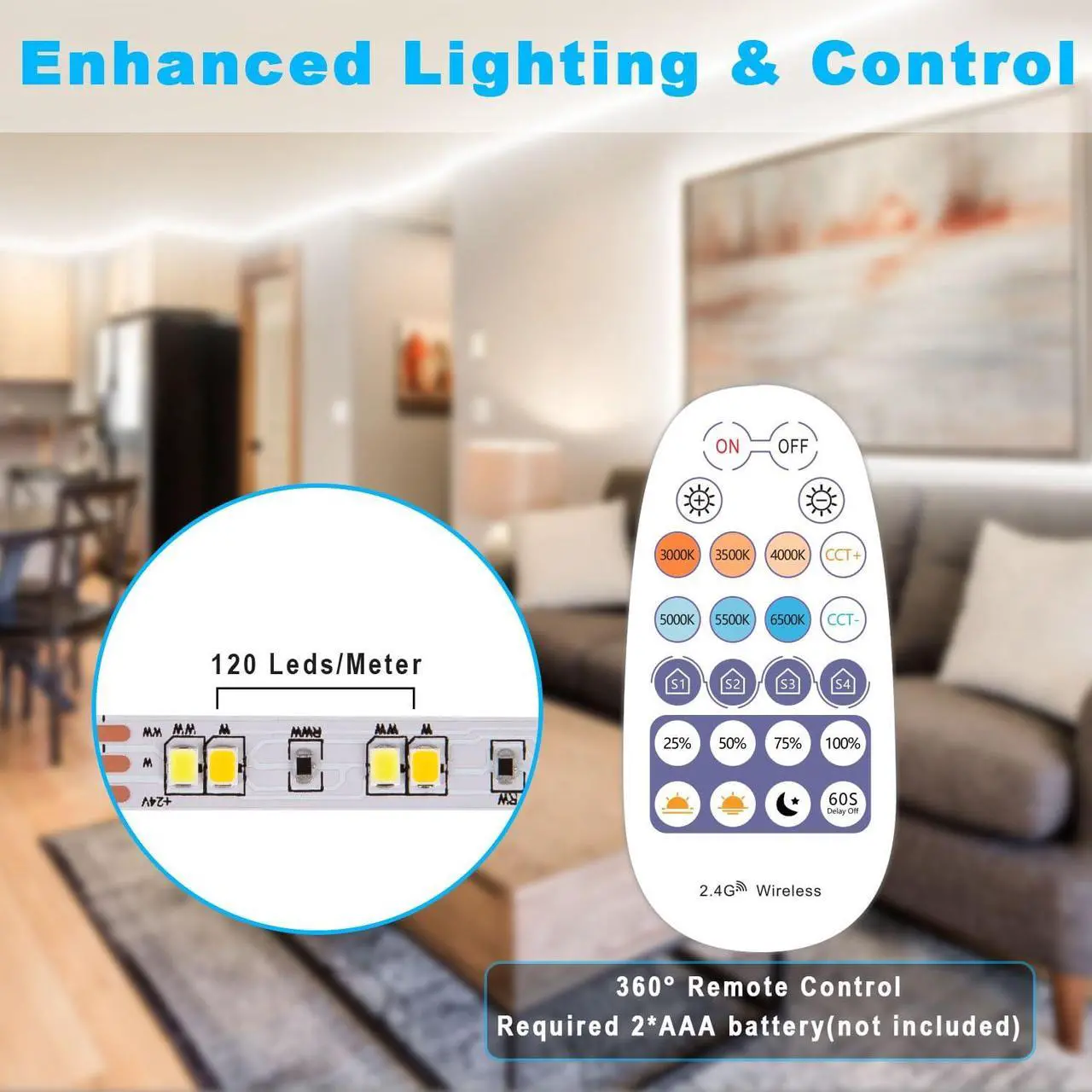 Alt view image 6 of 6 - 46FT White LED Strip Lights 3000K-6500K Light Strip Cool and Warm White Alexa Compatible Dimmable 24V App Smart LED Lighting with Remote Under Cabinet Light for Kitchen Bedroom Closet