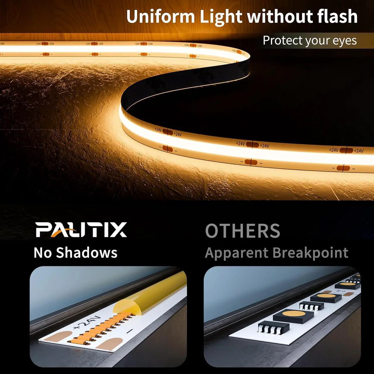 Alt view image 2 of 7 - COB LED Strip Light 20ft/6.1m 3000K Warm White 3087LEDs High Lumen CRI90+ Super Bright Lead-free Material DC24V Flexible LED Tape for Home&Office DIY Lighting Project(Power Supply Not Included)