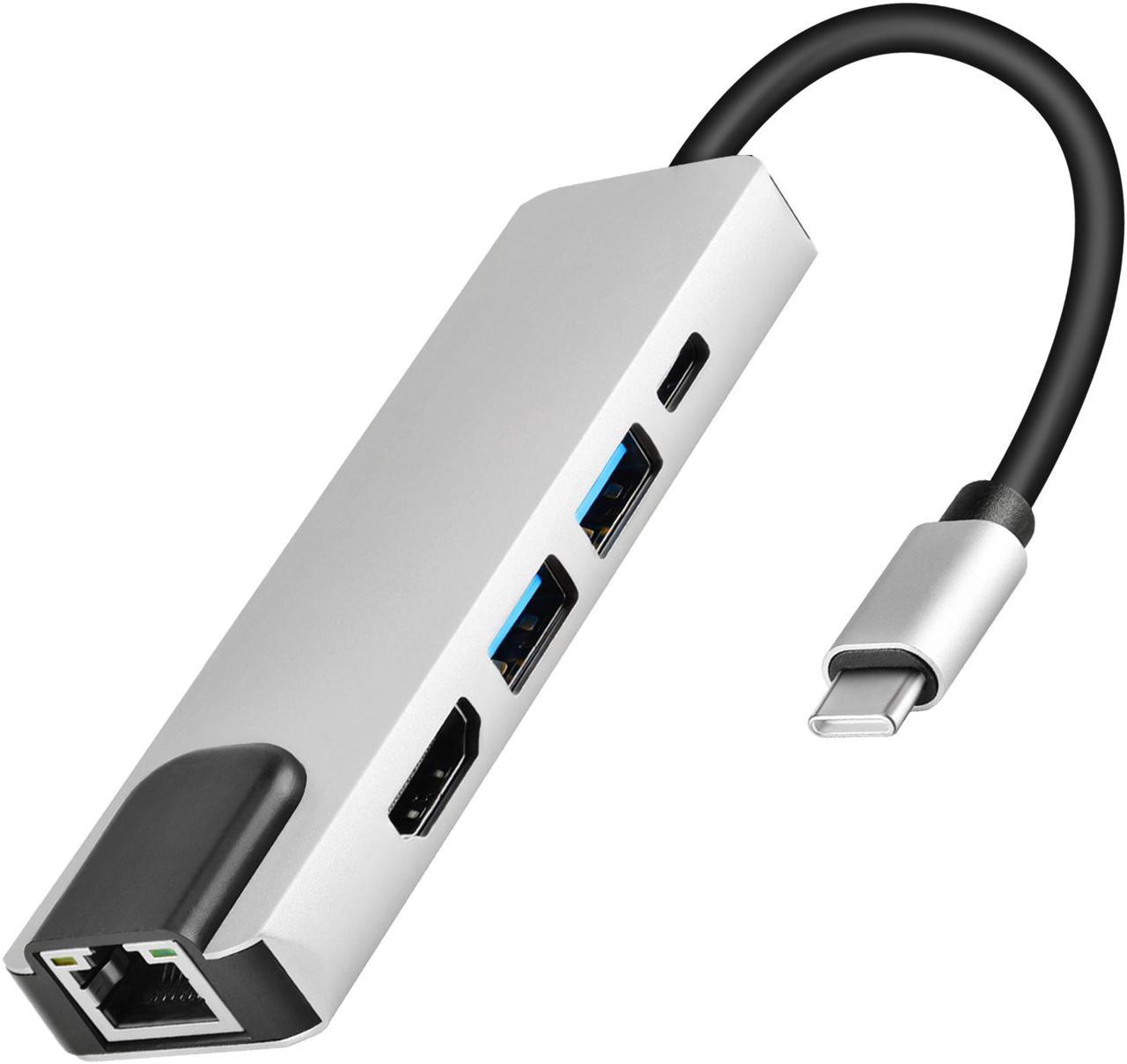 Longwwin USB C Hub 5-in-1 with HDMI & Ethernet & Power Delivery, 2 USB 3.0 Ports, 1 USB Type C 3.0 Port, 1 HDMI 4K Port, 1 Gigabit Ethernet Port MAC Windows (DUB-M520-US)