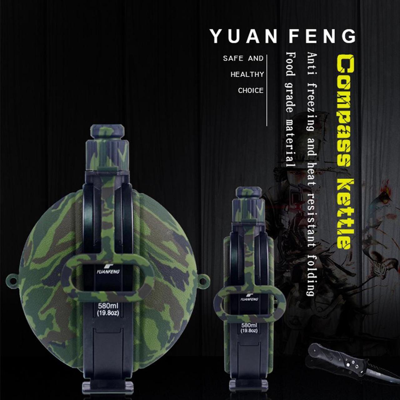 Alt view image 7 of 7 - Collapsible Military Water Bottle Newly Designed Silicone Water Kettle Canteen with Compass Bottle Cap for Hiking Camping Outdoors (Camouflage Green)