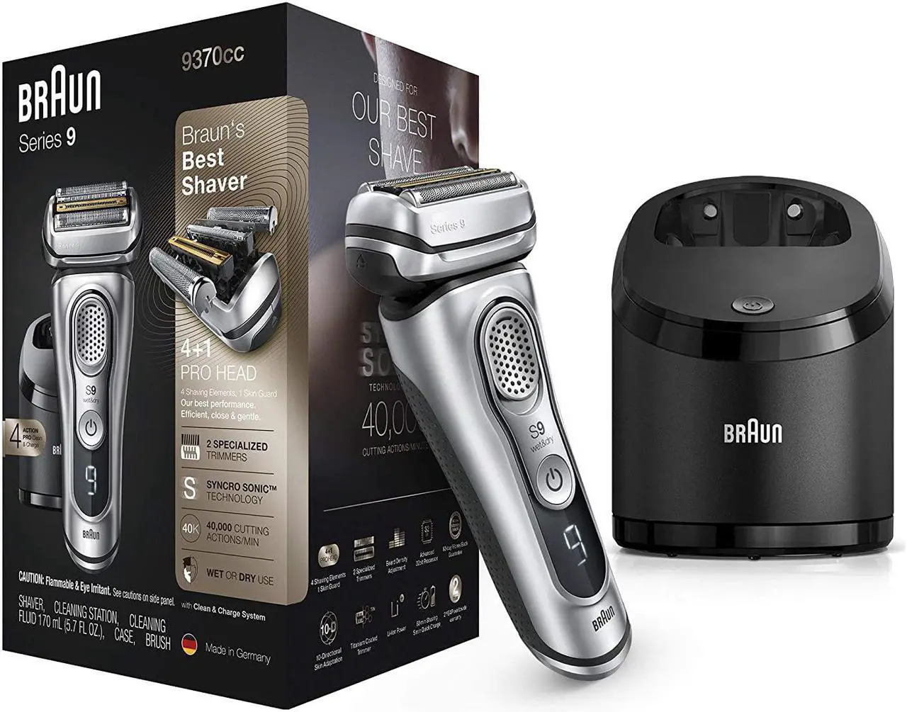 Alt view image 2 of 7 - Braun Electric Razor for Men, Series 9 9370Cc Electric Foil Shaver with Precision Beard Trimmer, Rechargeable, Wet & Dry Foil Shaver, Clean & Charge Station & Travel Case