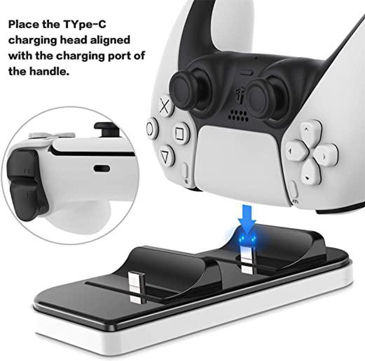 Alt view image 5 of 6 - Charging Station for PS5 DualSense Wireless Controller, Charging Dock with Dual USB C Ports, Console Accessories Portable Charger Stand Holder for Playstation 5 PS5 Game Controller - Black