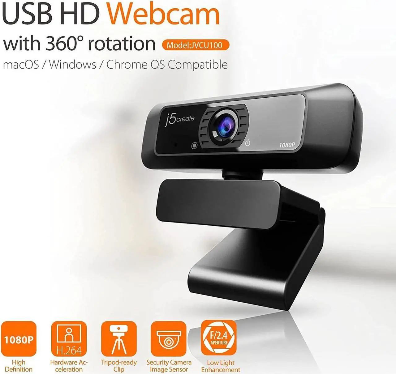 Alt view image 2 of 7 - j5create USB Streaming Webcam - 1080P HD with 360° Rotation, High Fidelity Microphone, Plug and Play for PC/Mac/Laptop/Desktop/Skype/YouTube/Zoom/Facetime, Suitable for Conferencing/Calling (JVCU100)
