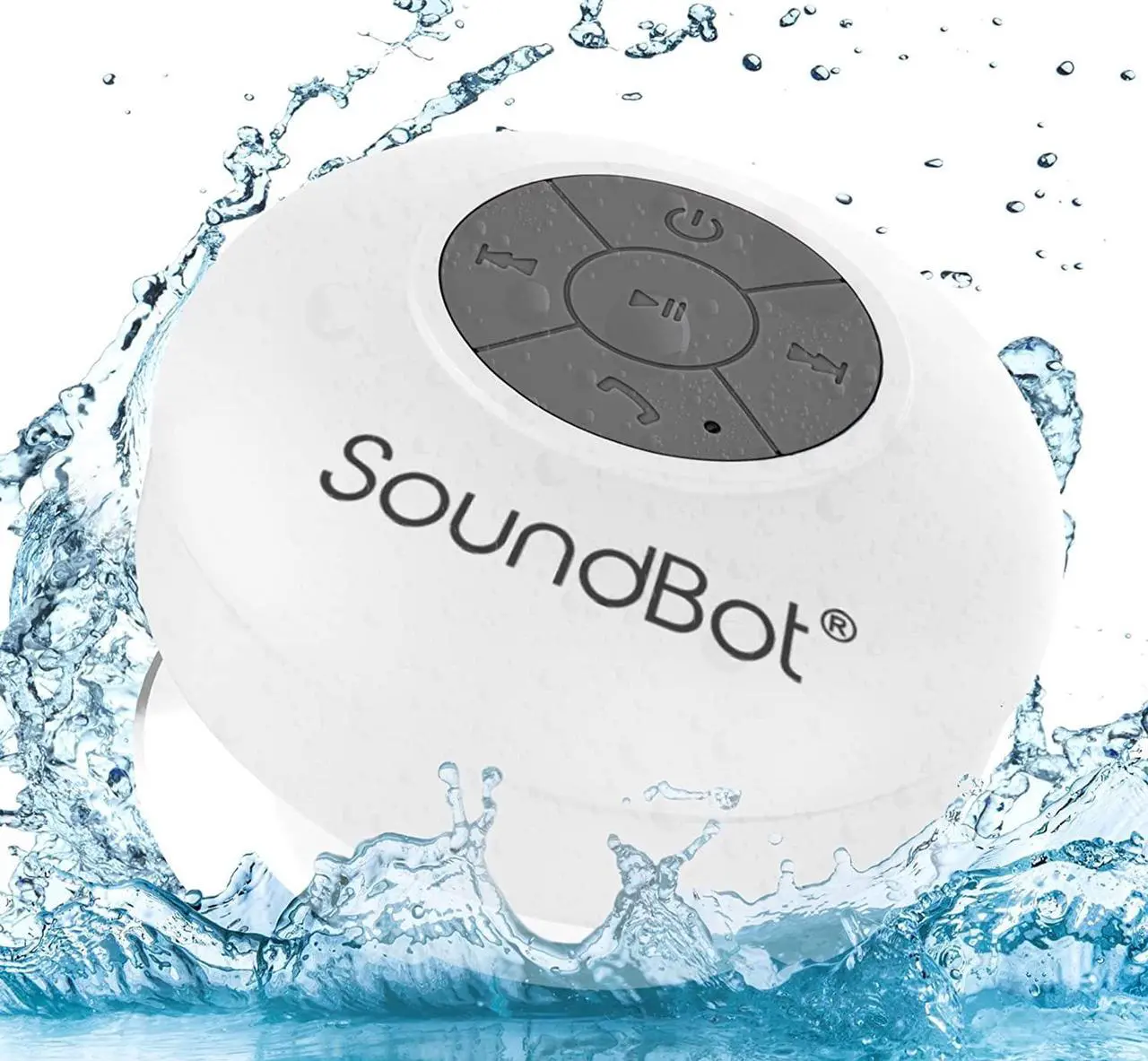 Main image of Soundbot SB510 HD Water Resistant Bluetooth Shower Speaker, Handsfree Portable Speakerphone with Built-in Mic, 6hrs of Playtime, Control Buttons and Dedicated Suction Cup for Showers (White)