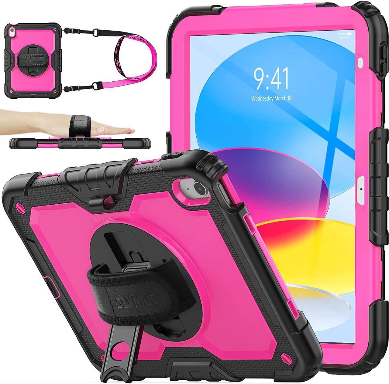 Pad 10th Generation Case with Screen Protector, Full-Body Protection, Rotating Stand, and Access to Buttons for Pad 10.9 inch 2022 (Pink+Black)