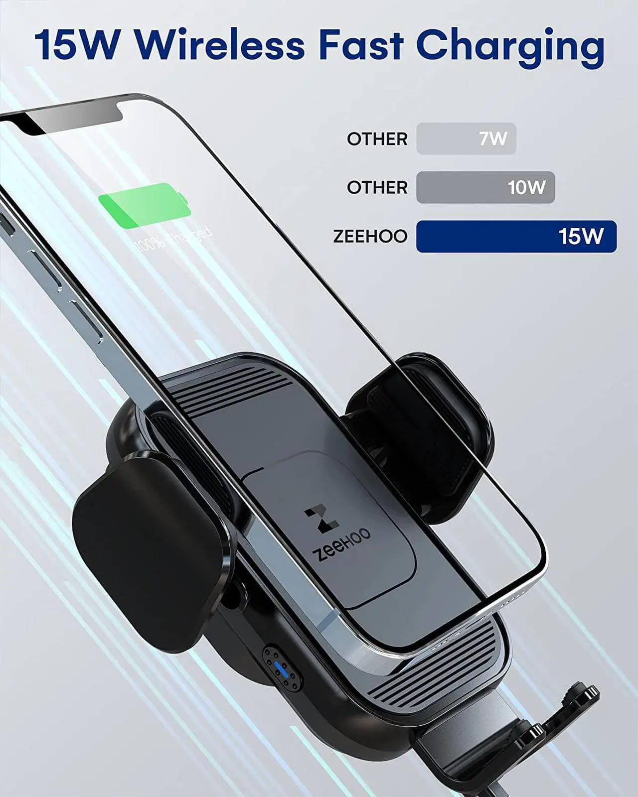 Alt view image 2 of 7 - ZeeHoo Wireless Car Charger, 15w Fast Charging, Auto Clamping Car Phone Mount, Cell Phone Holder Charger, for iPhone 15 14 13 12 11 Pro Max Xs, Etc. (Black)