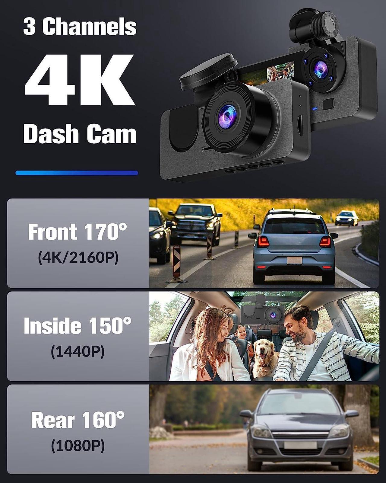 Alt view image 2 of 7 - Dash Camera for Cars,4K Car Camera Full UHD Dash Cam Front Rear with Free 32GB SD Card,Built-in Super Night Vision,2.0'' IPS Screen,170°Wide Angle,WDR, Loop Recording, 24H Parking Mode