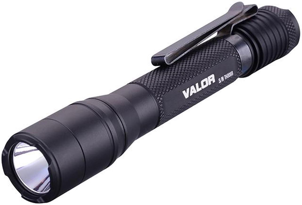 Powertac Valor Brightest AA Powered EDC Flashlight, up to 800 Lumen, Dual-Switches with Bidirectional Stainless Steel Pocket Clip, Portable tactical performance in EDC form