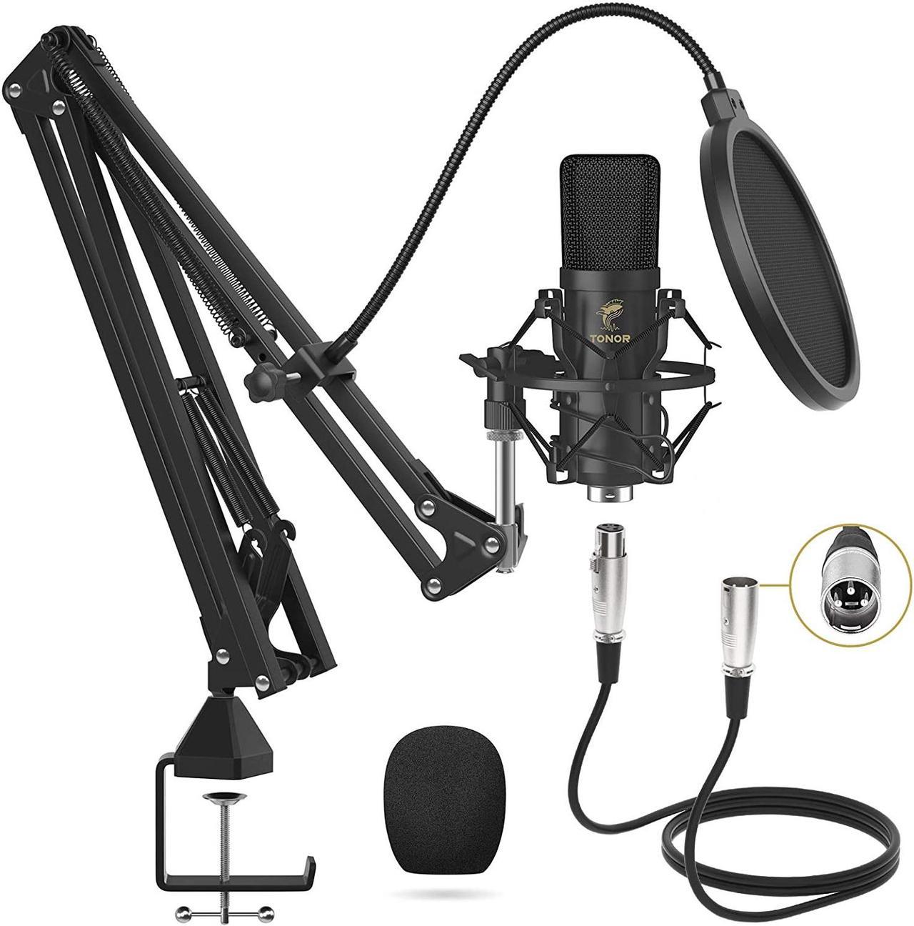 XLR Condenser Microphone, TONOR Professional Cardioid Studio Mic Kit with T20 Boom Arm, Shock Mount, Pop Filter for Recording, Podcasting, Voice Over, Streaming, Home Studio, YouTube (TC20)