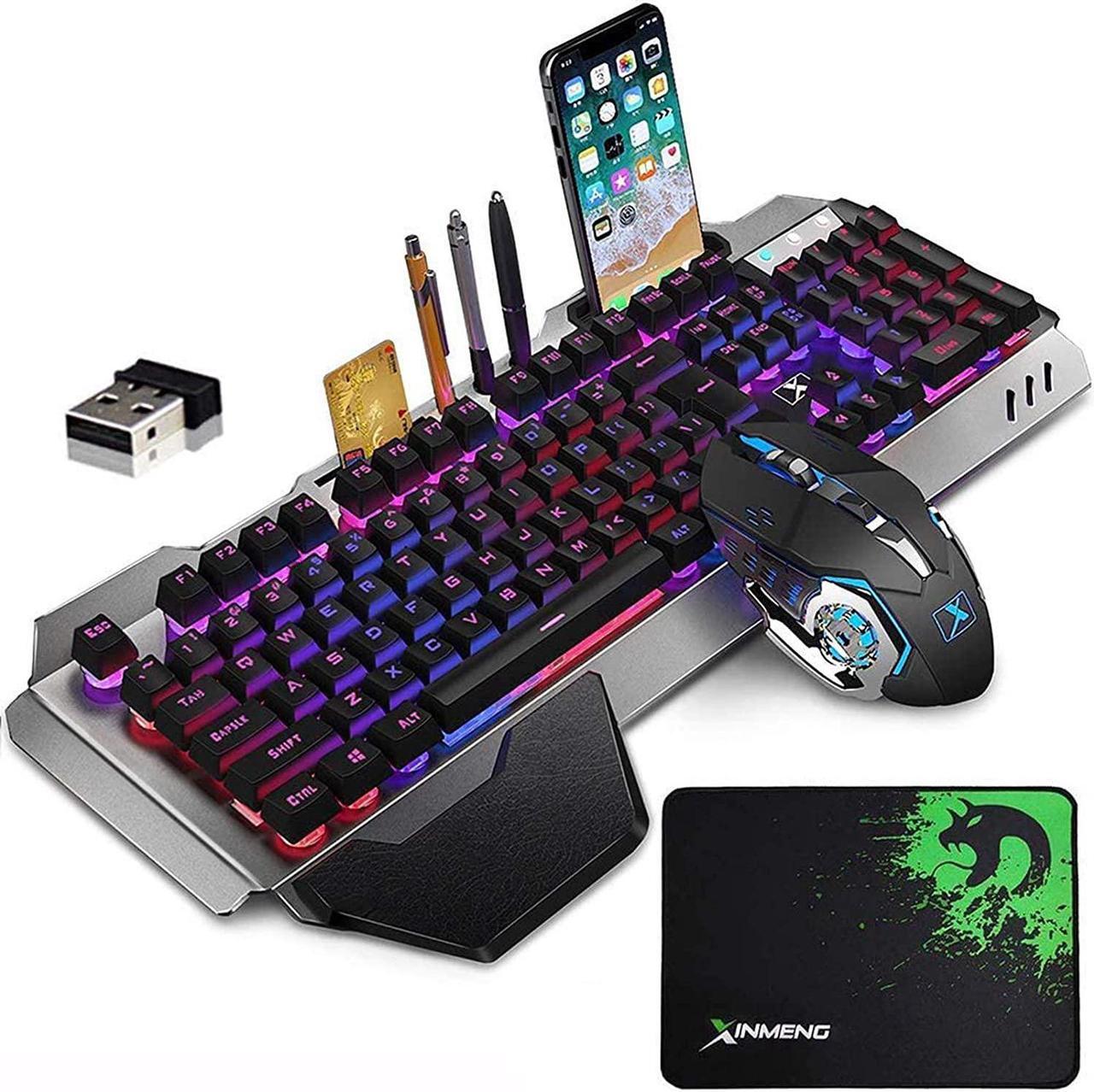 Main image of Wireless Gaming Keyboard and Mouse Combo with Rainbow LED Backlit Rechargeable 4800mAh Battery Metal Panel Mechanical Ergonomic Waterproof Dustproof 7Color Mute Mice for Computer PC Mac Gamer (Purple)