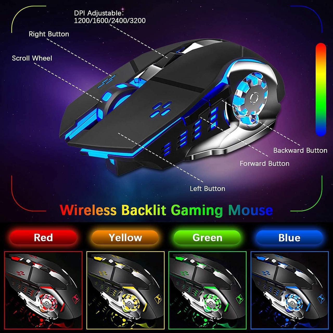 Alt view image 4 of 7 - Wireless Gaming Keyboard and Mouse Combo with Rainbow LED Backlit Rechargeable 4800mAh Battery Metal Panel Mechanical Ergonomic Waterproof Dustproof 7Color Mute Mice for Computer PC Mac Gamer (Purple)