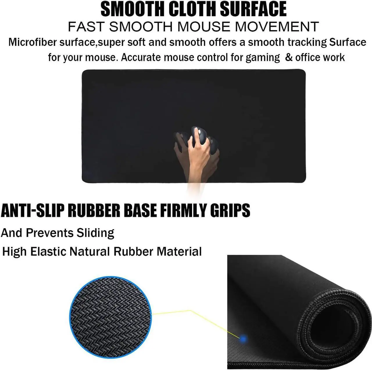 Alt view image 3 of 7 - Large Gaming Mouse Pad Waterproof Extra Large Big Mouse Pad with Stitched Edge XXL Non-Slip Black Computer Long Mousepad Desk Mat for Gamer Office & Home Black