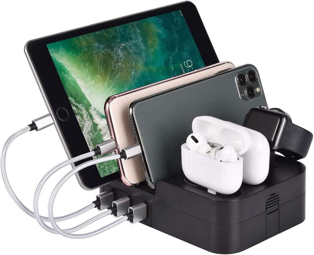 6 Port USB Charging Station Multi Device USB Charging Dock Station HUB Desktop Charger Stand Organizer Compatible for iPhone ipad Airpods iwatch Kindle Tablet Multiple Devices, Smart Cell Phones