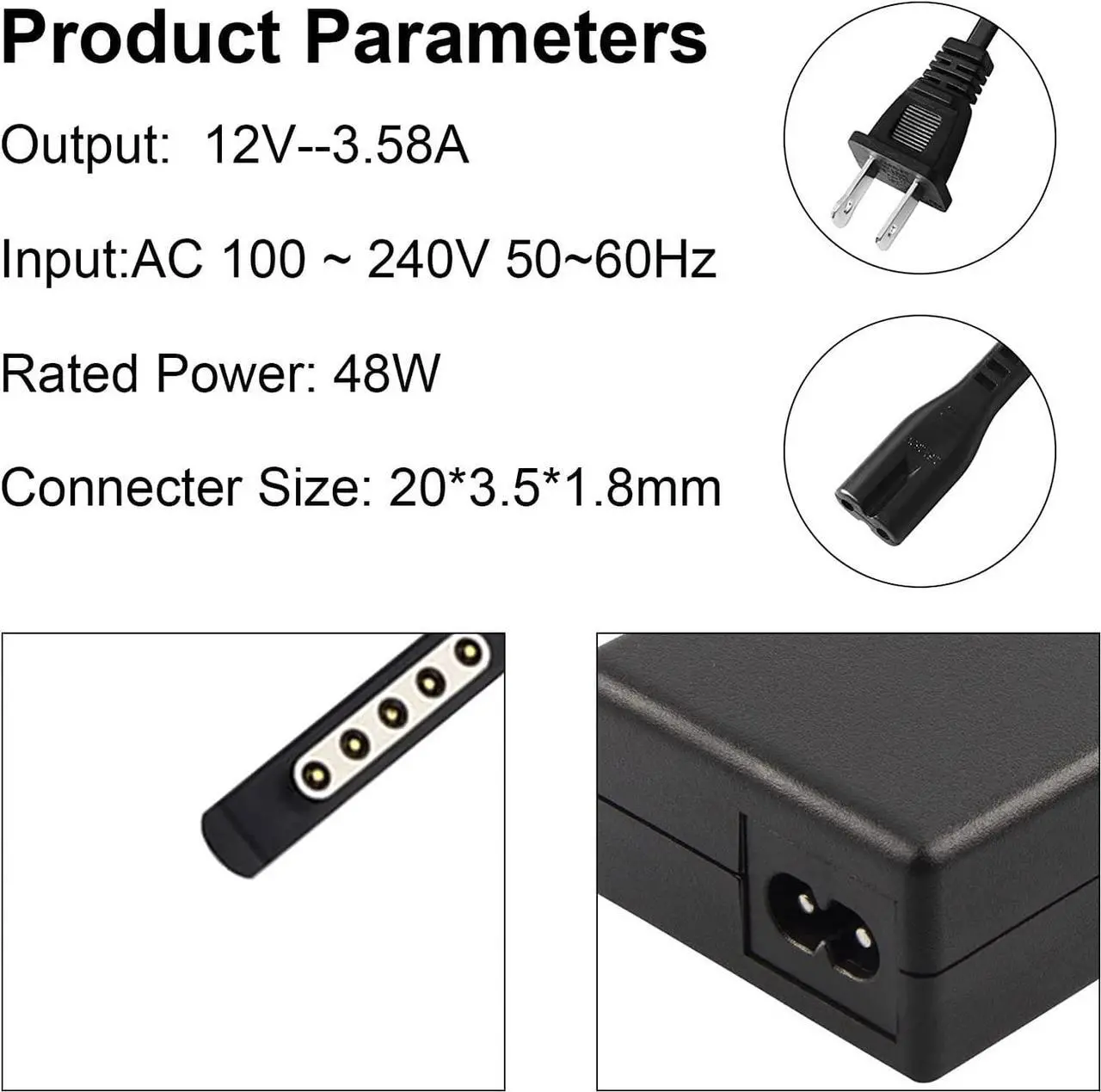 Alt view image 4 of 7 - Microsoft Surface Pro 1 Pro 2 Pro RT Power Adapter Charger for Microsoft Surface Pro 1 Pro 2 Surface RT and 10.1 Windows 8 Tablet PC 48W 12V 3.58A