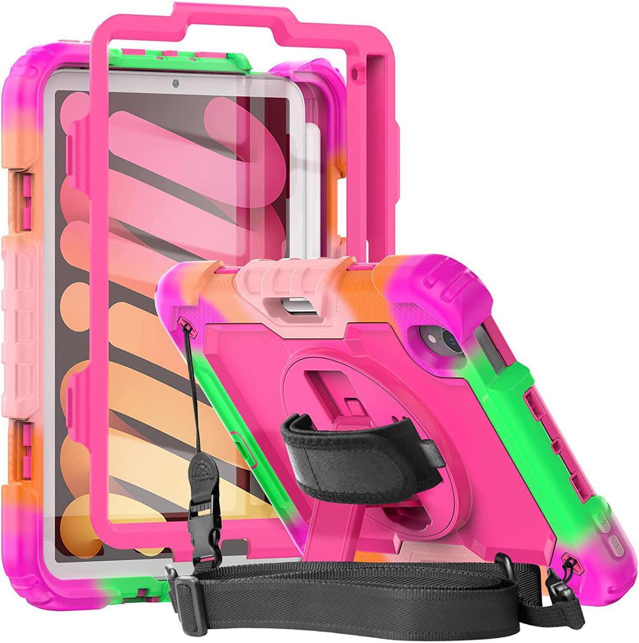 iPad Mini 6th Generation Case 2021 for Kids Teen Girls with Screen Protector | iPad Mini 6 Case 8.3 Inch | Full Body Shockproof Case W/Pencil Holder Hand Strap Shoulder Strap | Colorful Rose