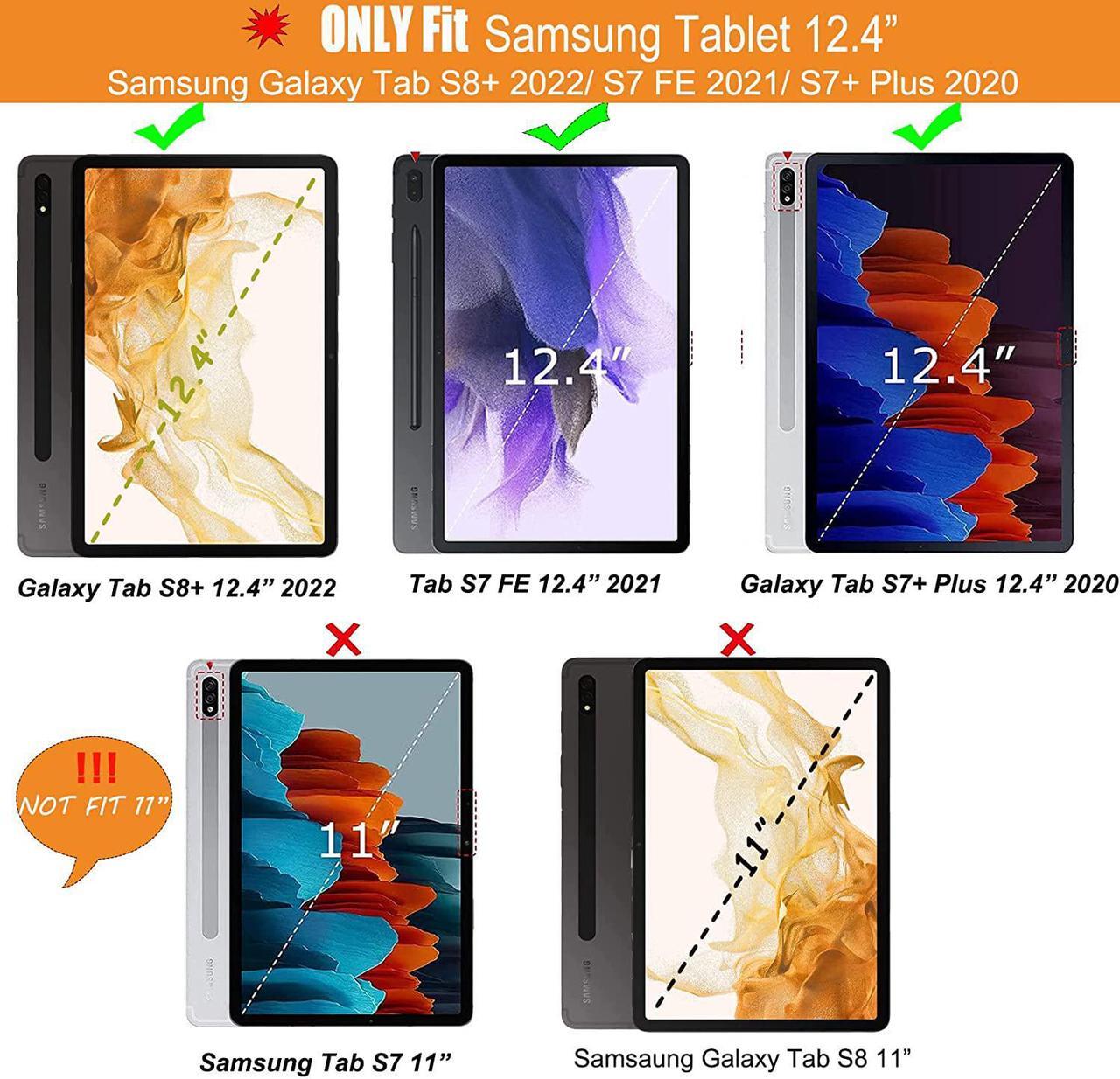 Alt view image 2 of 7 - For Samsung Galaxy Tab S7 FE / S7 Plus /S8+ 12.4 inch Case with Keyboard - Smart Detachable Wireless Touchpad Tablet Keyboard Cover - Tab S7 FE 2021/ S7+ 2020/S8+ Keyboard Case with S Pen Holder Black