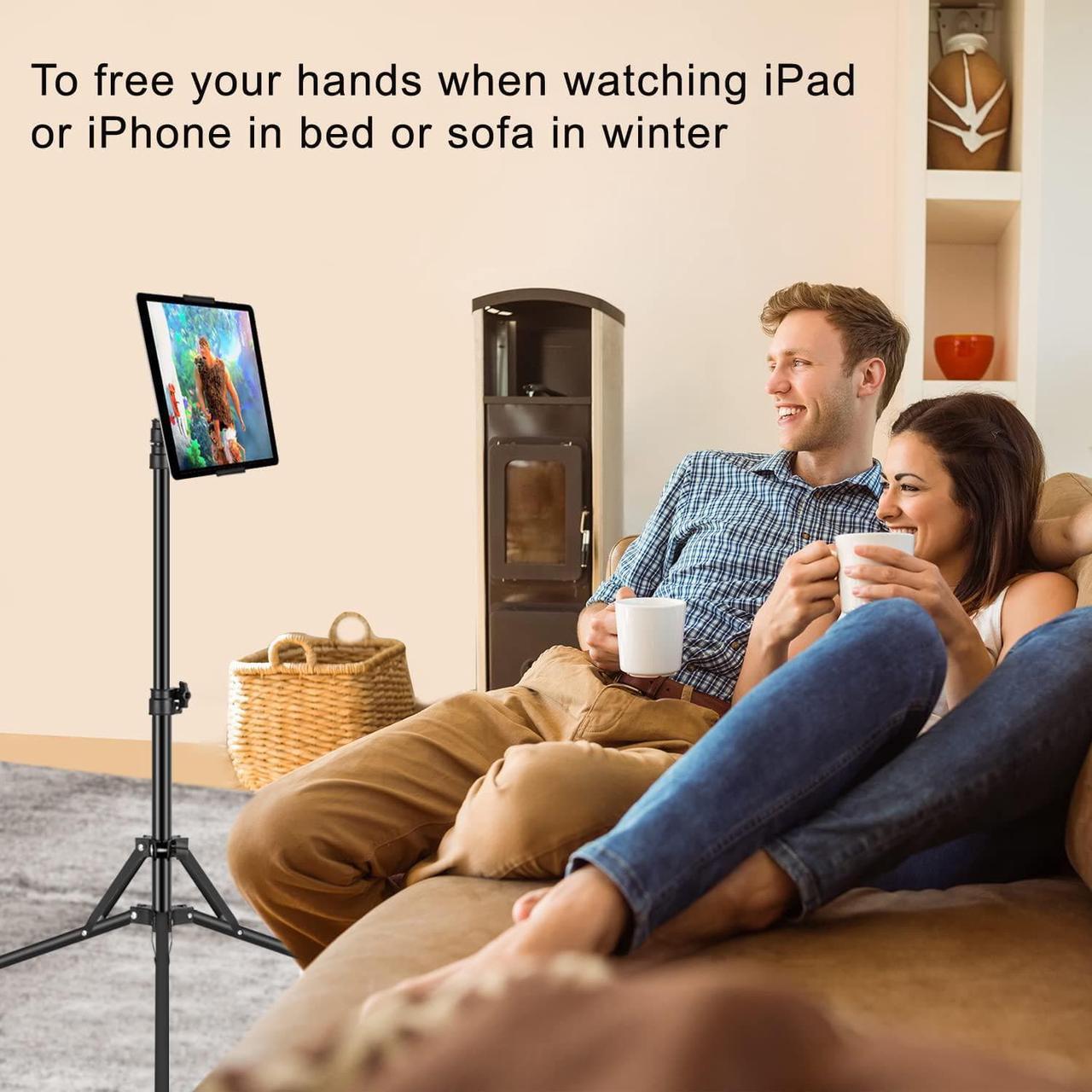 Alt view image 2 of 7 - Ipad Tripod Stand with 65 inch Height Adjustable iPad Stand Holder & iPad Floor Stand with 360° Rotating iPad Tripod Mount for iPad Pro iPhone Kindle and All 4.7-12.9 Inch Tablets