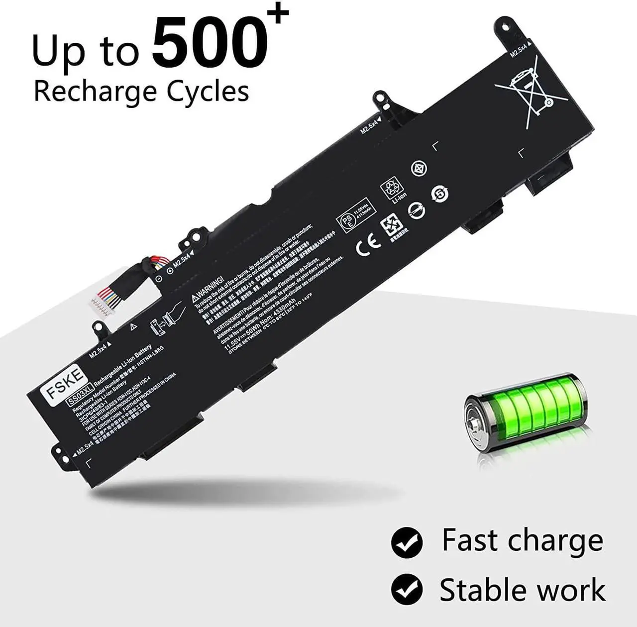 Alt view image 5 of 7 - FSKE SS03XL Battery for HP EliteBook 840 G5 G6, 730 735 740 745 830 846 G5, 735 745 830 G6, ZBook 14U G5 G6 Laptop HSTNN-LB8G HSN-I13C-4 932823-421 933321-852 932823-1C1 11.55V 50Wh 3Cell