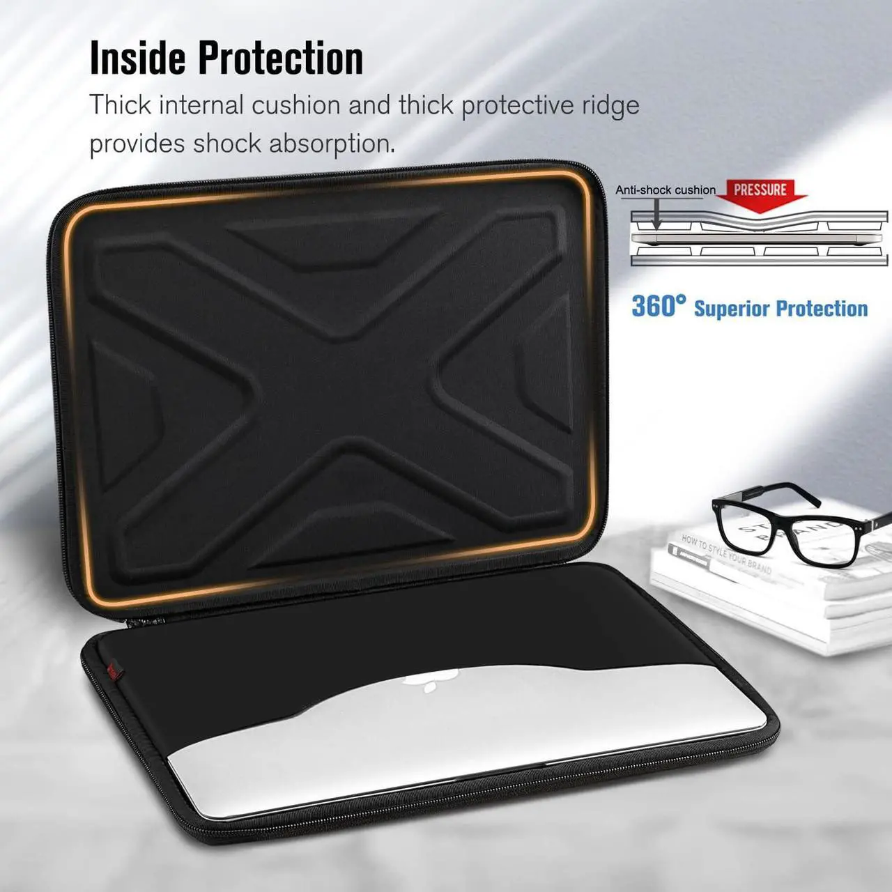Alt view image 3 of 7 - SITHON Hard Shell Laptop Sleeve Case for 15 MacBook Air M2 2023, 16 MacBook Pro (M3/M2/M1 Pro/Max) A2991 2023-2019, 15 Surface Laptop, Shockproof Computer Bag, Black