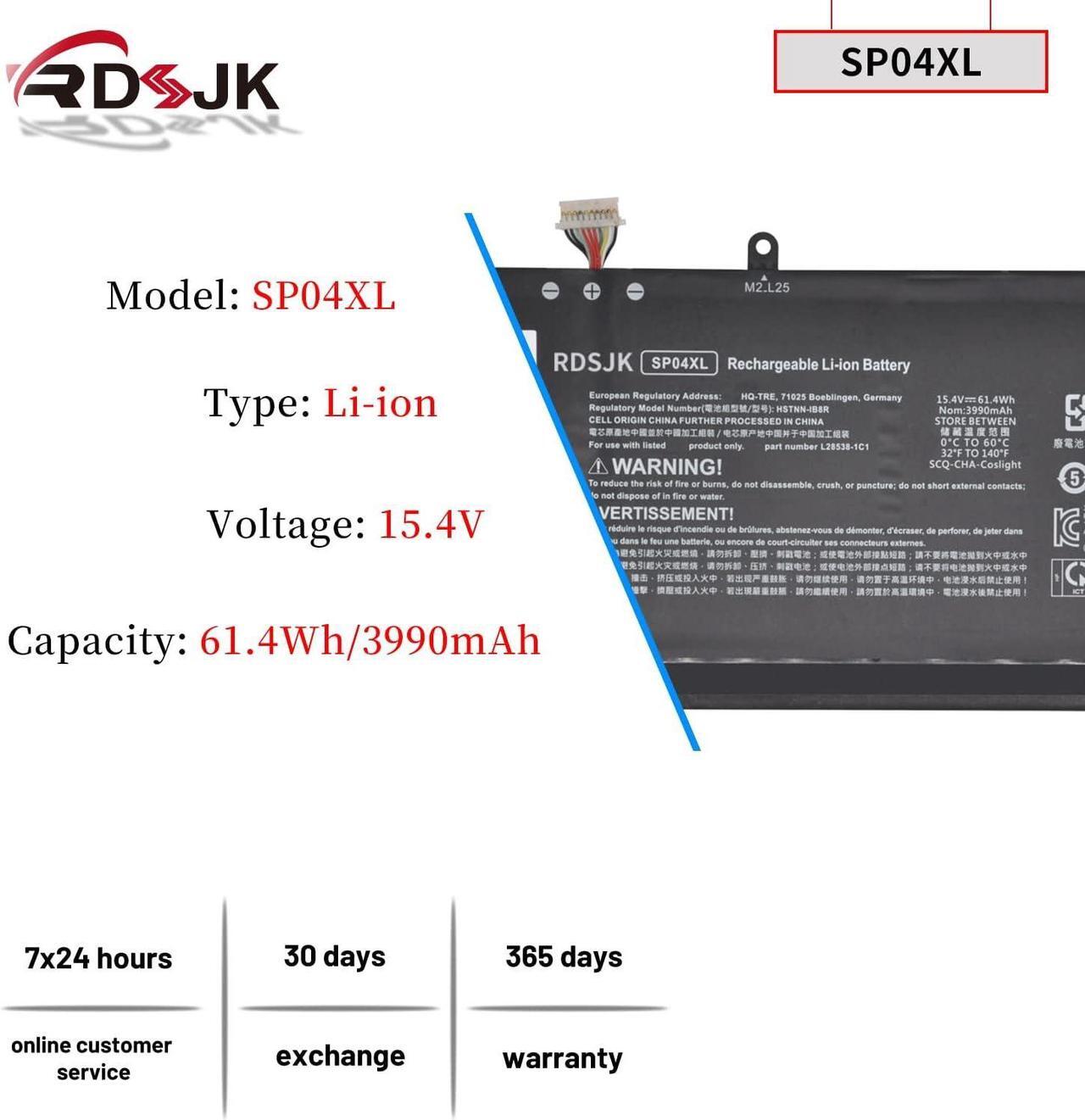 Alt view image 2 of 7 - SP04XL SP04 Laptop Battery for HP Spectre X360 13-AP 13-AP0008CA 13-AP0010CA 13-AP0013DX 13-AP0023DX 13-AP0000TU HSTNN-IB8R HSTNN-OB1B HSTNN-DB7X L28538-AC1 L28764-005 L28538-1C1 15.4V 61.4Wh