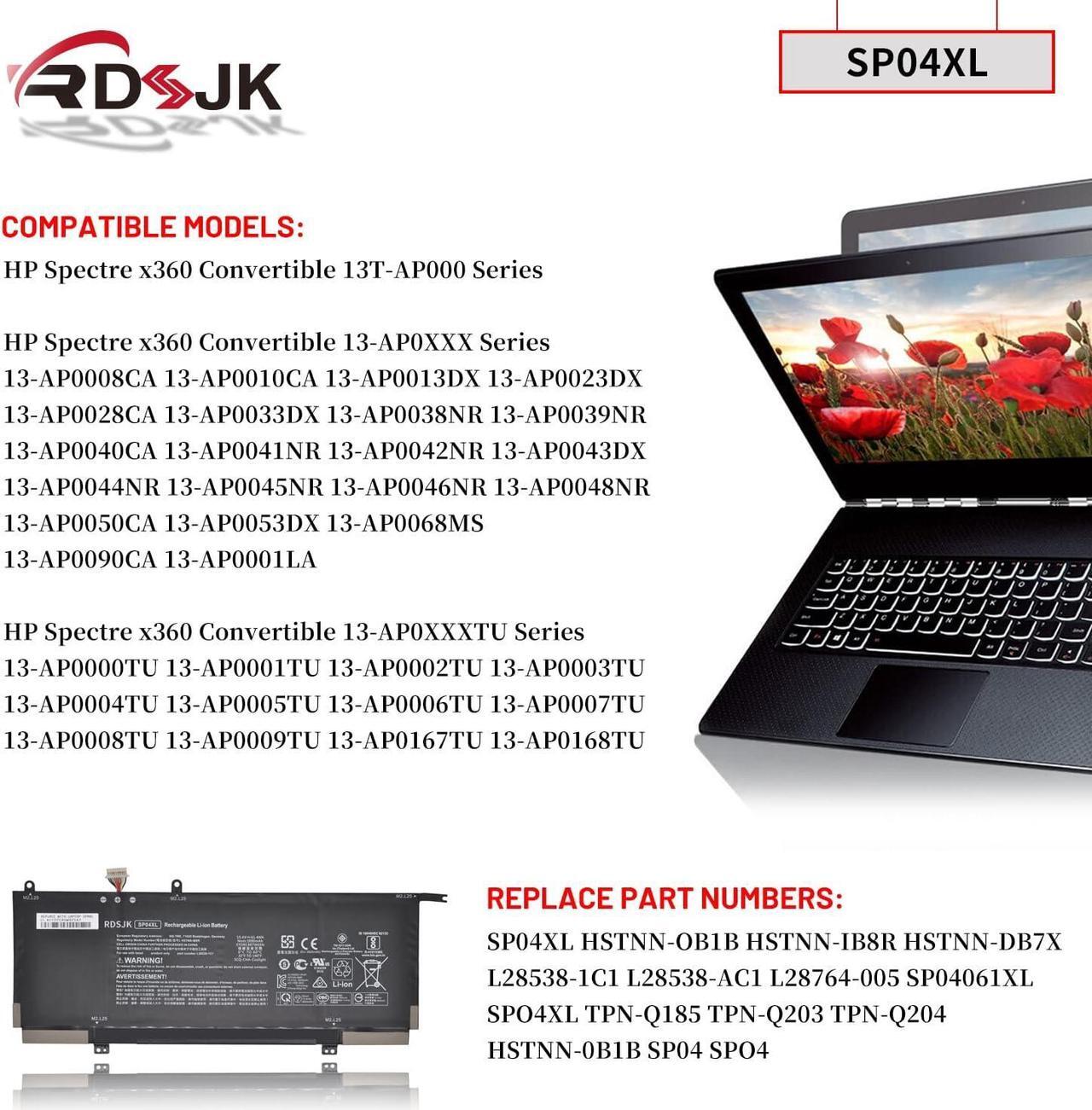 Alt view image 3 of 7 - SP04XL SP04 Laptop Battery for HP Spectre X360 13-AP 13-AP0008CA 13-AP0010CA 13-AP0013DX 13-AP0023DX 13-AP0000TU HSTNN-IB8R HSTNN-OB1B HSTNN-DB7X L28538-AC1 L28764-005 L28538-1C1 15.4V 61.4Wh