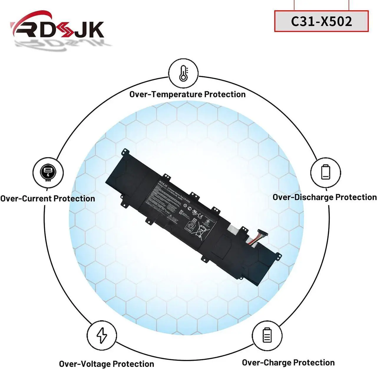Alt view image 6 of 7 - C31-X502 C21-X502 Laptop Battery for Asus X502 X502C X502CA S500 S500C S500CA S500CA-D51T S500CA-CJ005H P500CA PU500C PU500CA V500C PU500X3217CA PU500X3317CA Series C31-X5O2 0B200-00320300M 38Wh/44Wh