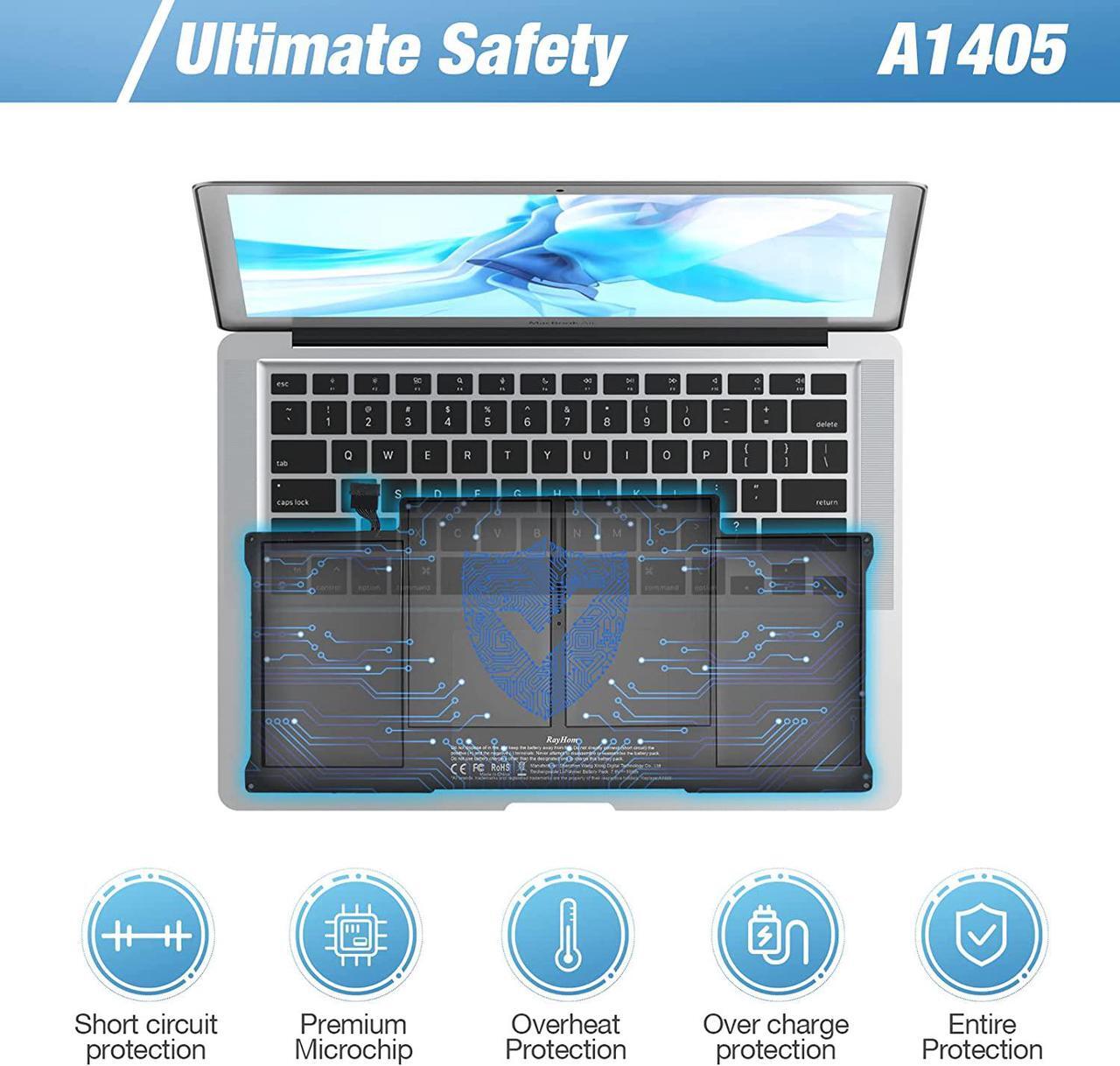 Alt view image 4 of 7 - A1466 Laptop Replacement Battery for MacBook Air 13 inch A1466 (Mid 2012,Mid 2013,Early 2014, Early 2015,2017) A1369(Late 2010,Mid 2011 Version) High Performance 7200mAh fits A1496 A1405 A1377