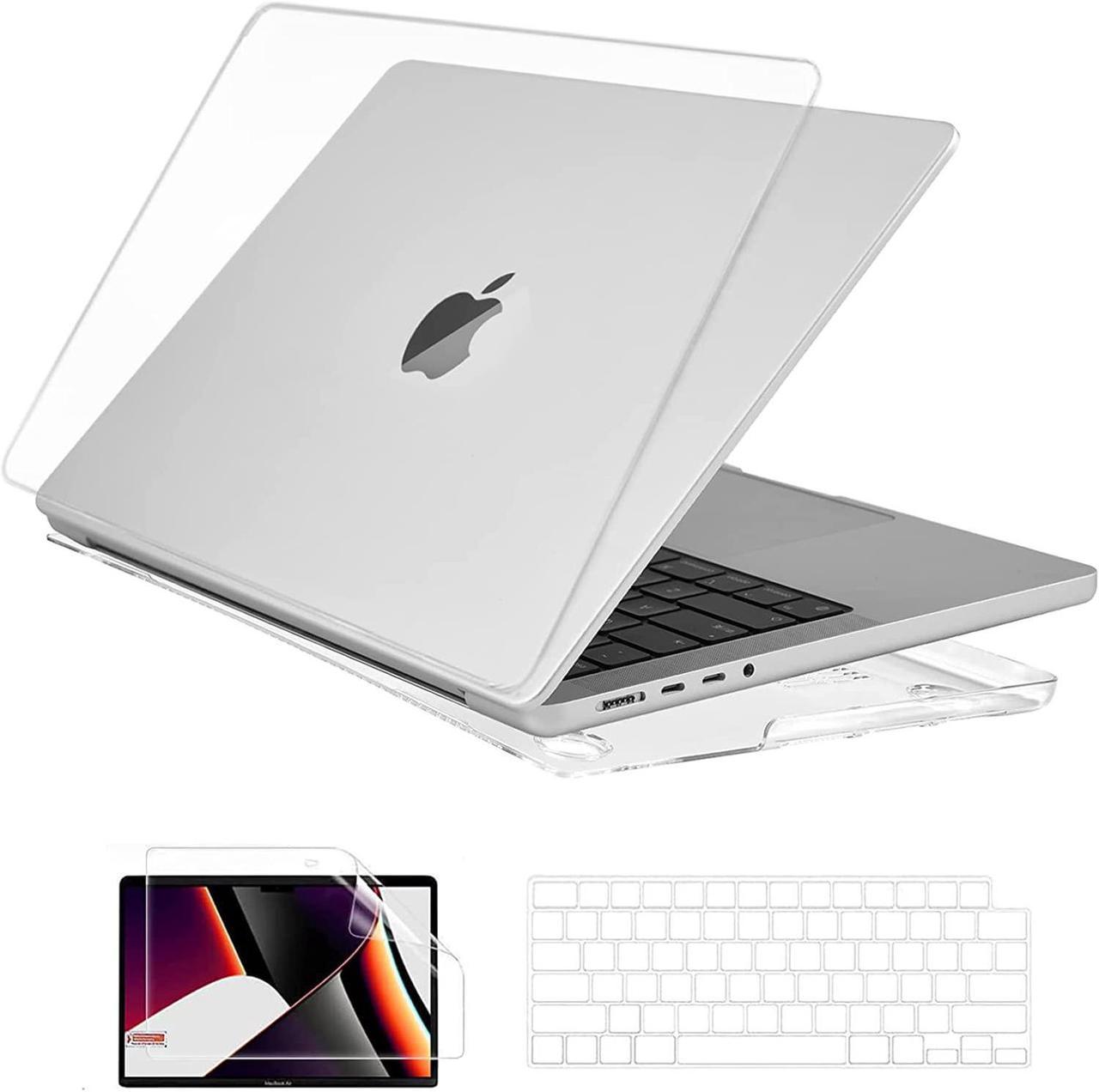 EooCoo Compatible with MacBook Pro 14 Inch Case 2023 2022 2021 Release M2 A2779 A2442 M1 Pro M1 Max Chip, Hard Case with Keyboard Cover, Screen Protector - Crystal Clear