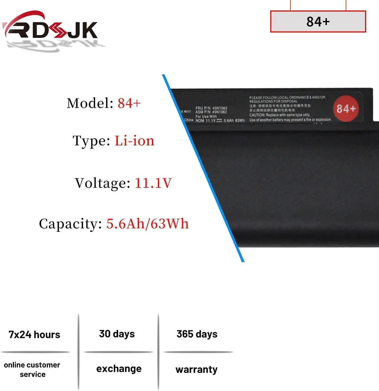 Alt view image 2 of 7 - 42T4947 42T4948 84+ 63Wh Laptop Battery for Lenovo ThinkPad Edge E120 E125 E130 E135 E145 E320 E325 E330 E335 L330 X121e X130e X131e X140e 42T4951 42T4961 45N1174 42T4958 42T4957 0A36290 0A36292 35+