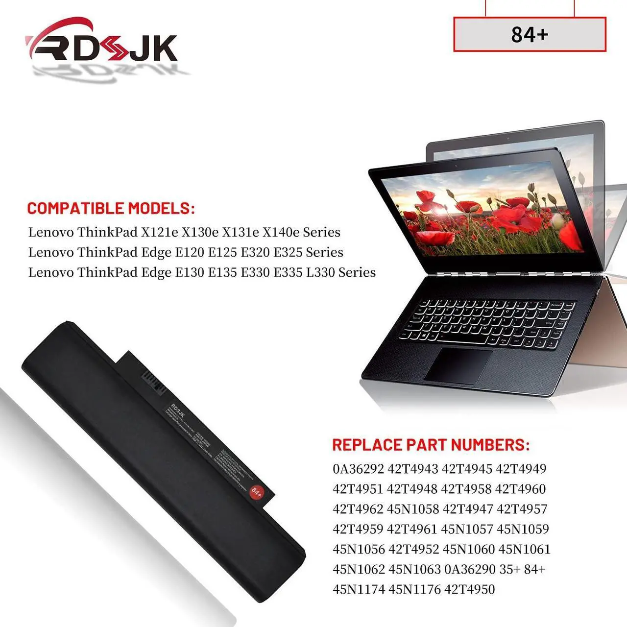 Alt view image 3 of 7 - 42T4947 42T4948 84+ 63Wh Laptop Battery for Lenovo ThinkPad Edge E120 E125 E130 E135 E145 E320 E325 E330 E335 L330 X121e X130e X131e X140e 42T4951 42T4961 45N1174 42T4958 42T4957 0A36290 0A36292 35+