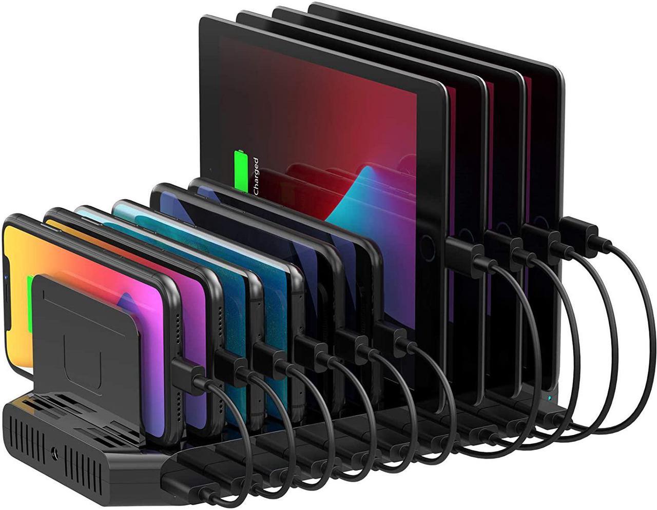 Unitek USB Charging Station, 10 USB Fast Ports Charge Docking Station and Adjustable Dividers, Multi Device Charger Organizer Compatible with iPad, iPhone, Tablet and Cell Phone