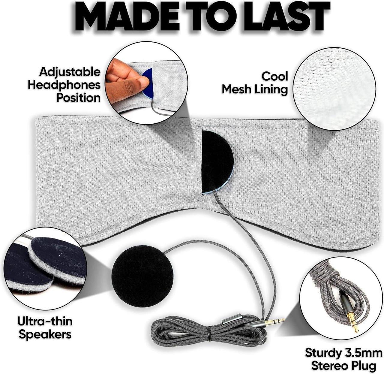 Alt view image 3 of 7 - CozyPhones Sleep Headphones - Over Ear Headphones from Ultra Thin Cool Mesh Wired for Side Sleepers, Meditation, Running, Laptop, and Phone - Black Lycra