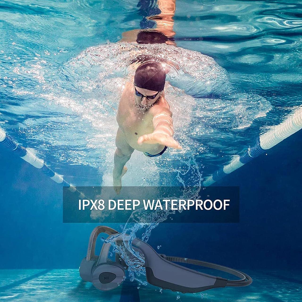 Alt view image 2 of 7 - ESSONIO Bone Conduction Headphones Swimming Headphones Underwater Bluetooth IPX8 Waterproof Headphones for Swimming with Microphones 16G Memory for Sports