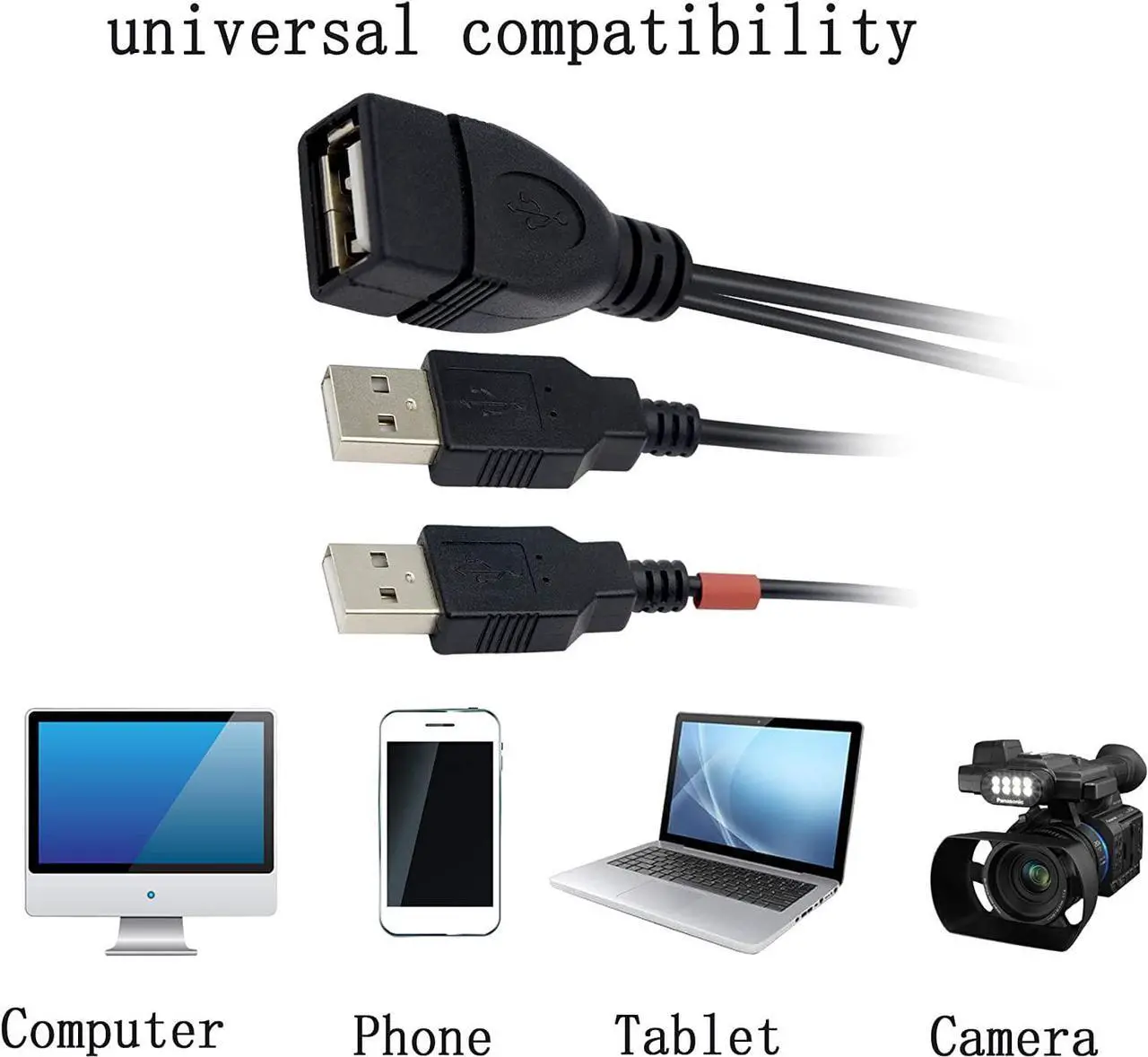 Alt view image 6 of 7 - YOUCHENG 30cm USB 2.0A Female to Dual A Male Y Hub Adapter Cable for Computers and Mobile Phones - Data Transmission on One Port (2-Pack)