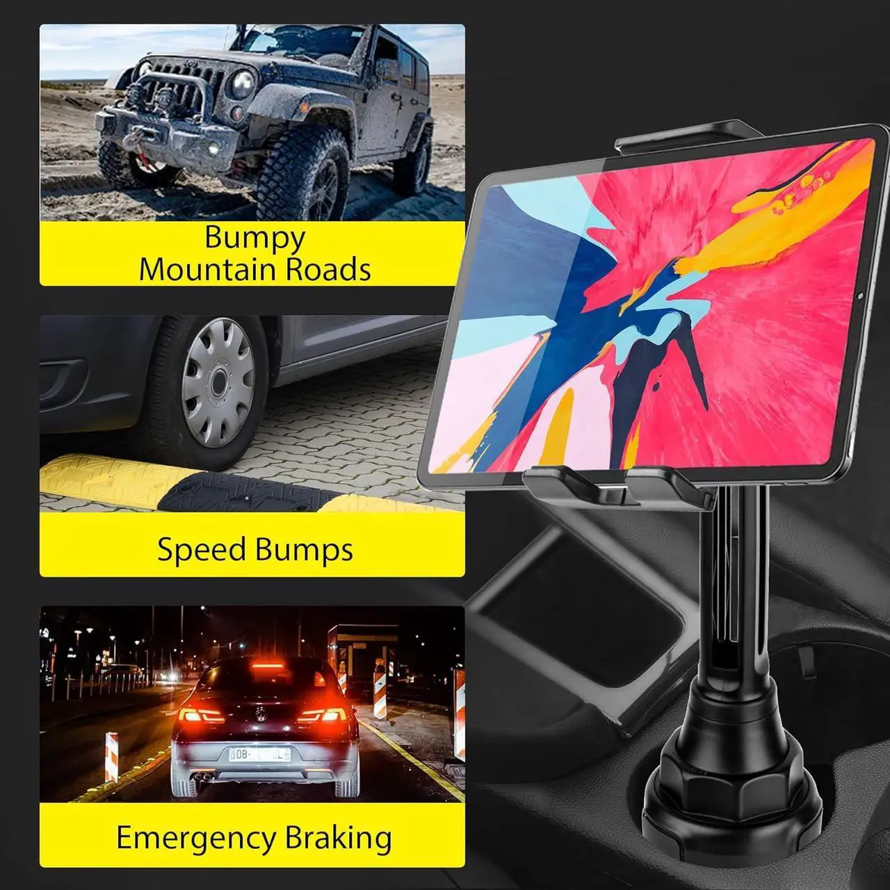 Alt view image 3 of 6 - leQuiven Car Cup Phone Holder/Tablet Cup Holder Mount for Galaxy S25 Ultra/S25+/S25/S24 Ultra/S24/S24+/S23 Ultra/S23/S22/Z Fold 5/S22/S21/iPad Mini 6, for iPhone Series and Other Devices Under 13"