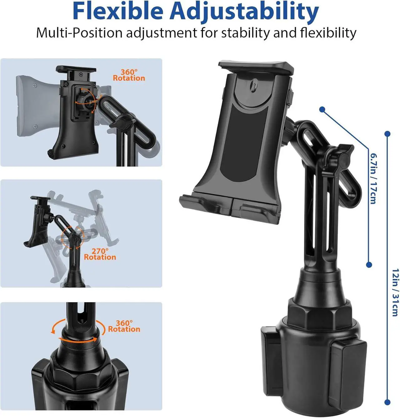 Alt view image 4 of 6 - leQuiven Car Cup Phone Holder/Tablet Cup Holder Mount for Galaxy S25 Ultra/S25+/S25/S24 Ultra/S24/S24+/S23 Ultra/S23/S22/Z Fold 5/S22/S21/iPad Mini 6, for iPhone Series and Other Devices Under 13"